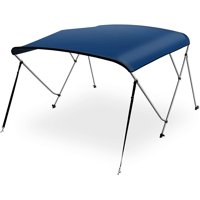 SereneLife 3 Bow Bimini Top - 2 Straps and 2 Rear Support Poles with Marine-Grade 600D Polyester Canvas (Navy Blue)