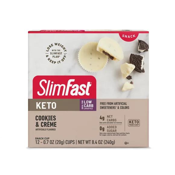 SlimFast Keto Cookies & Creme Snack Cup, 12 Cups