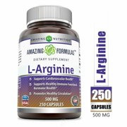 Amazing Formulas L-Arginine 500 mg Supplement - Best Amino Acid Arginine HCL Supplements for Women & Man - Promotes Circulation and Supports Cardiovascular Health - 250 Capsules