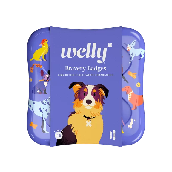 Welly Dog Kids Flex Fabric Adhesive Bandages, Assorted, 48 Count