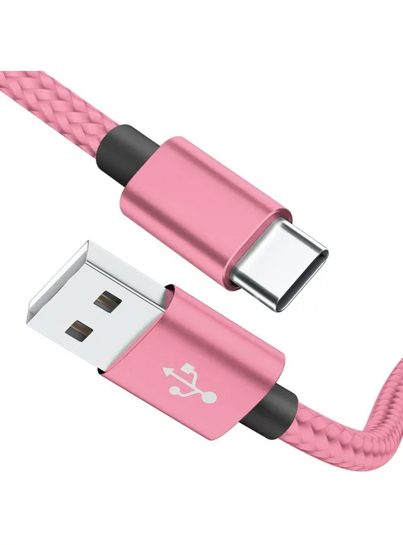 USB Type-C Cable, 6ft Fast Charging 3A Quick Charger Cord, Type C to A Cable 6 Foot Compatible Samsung Galaxy S10 S9 S8 Plus, Braided Fast Charging Cable for Note 10 9 8, LG V50 V40 G8 G7 (Pink)