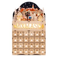 Best Choice Products Wooden Christmas Village Advent Calendar w/ Battery-Operated LED Light Background