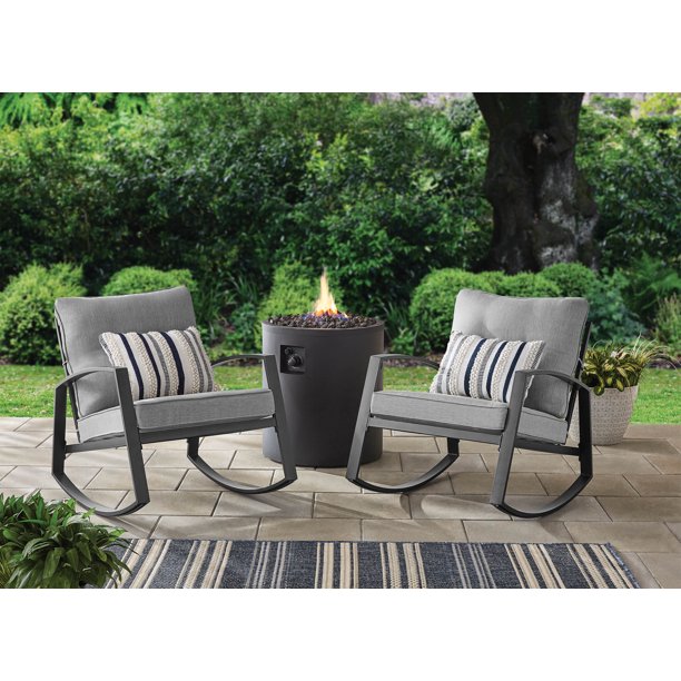 Mainstays Asher Springs 2-Piece Steel Cushioned Rocking Chair Set, Grey