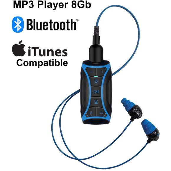 H2O Audio Stream 2 100% Waterproof MP3 Music Player with Bluetooth and Underwater Headphones for Swimming Laps, Watersports, Short Cord, 8GB