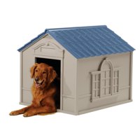 Suncast Indoor & Outdoor Dog House for Medium and Large Breeds, Tan/Blue