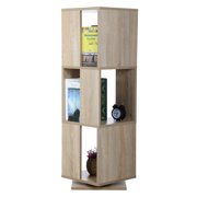 SPACE SAVER 3 Tier Bookcase 360 Rotating Particleboard Display Shelf Corner Bookshelf, for Books, Movie, CD, DVD, Blue-ray or Video Game