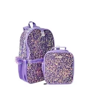 Limited Too Kids Girls Purple Sequin Backpack with Lunch Bag