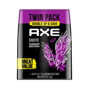 AXE Dual Action Body Spray Deodorant for Men, Excite Crisp Coconut & Black Pepper Formulated without Aluminum, 4.0 oz, Twin Pack