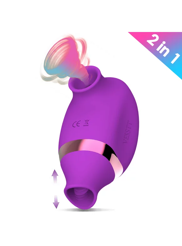 Sucking Licking Vibrator Toy, 2-in-1 Tongue Licking & Clitoral Sucking Nipples Stimulator, 7 Modes Adult Sex Toys for Women Couples