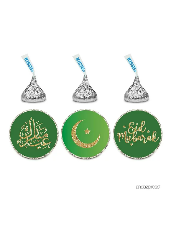 Chocolate Drop Labels Trio, Hershey's Kisses Party Favors, Eid Mubarak, 216-Pack, Emerald Green Muslim Holiday