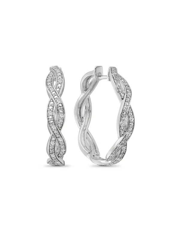 Netaya 925 Sterling Silver and Diamond Twist Hoop Earrings (1/4 cttw, I-J Color, I2-I3 Clarity)