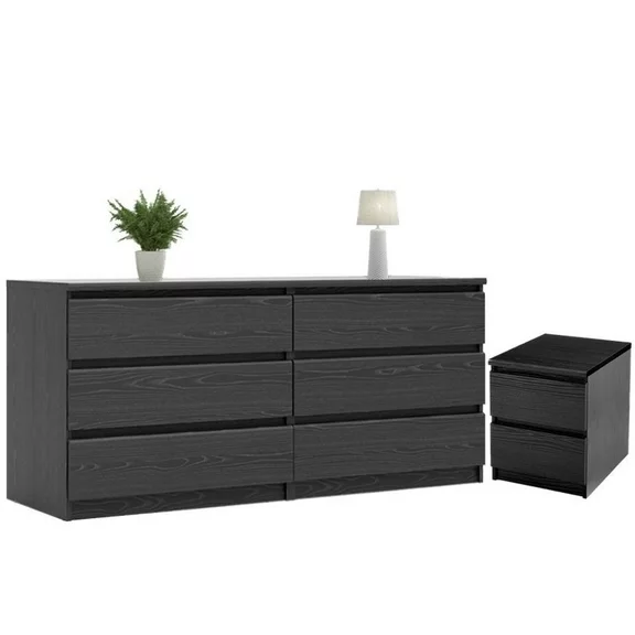 Home Square 2 Piece Bedroom Set with Dresser and Nightstand in Black Woodgrain