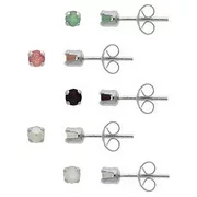 3mm Round Genuine Ruby, Emerald, Sapphire, Opal, Pearl Sterling Silver Stud Earring Set