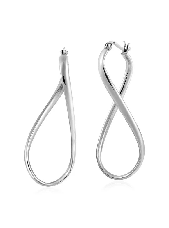 AeraVida Twisting Infinity Symbol Loops Sterling Silver V-Lock Hoop Earrings