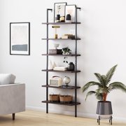 Nathan James Theo 6-Shelf Tall Bookcase, Wall Mount Bookshelf Natural Wood Industrial Metal Frame, Nutmeg/Black