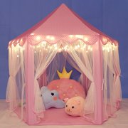 Princess Castle Play Tent Large Kids Play House with Star Lights Girls pink color