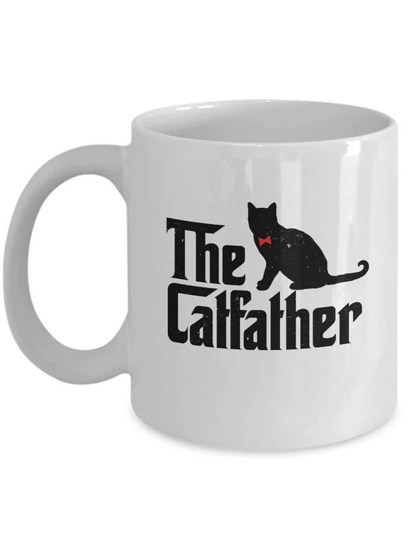 The Catfather Black Cat Dad Coffee & Tea Mug, 11oz, White Ceramic