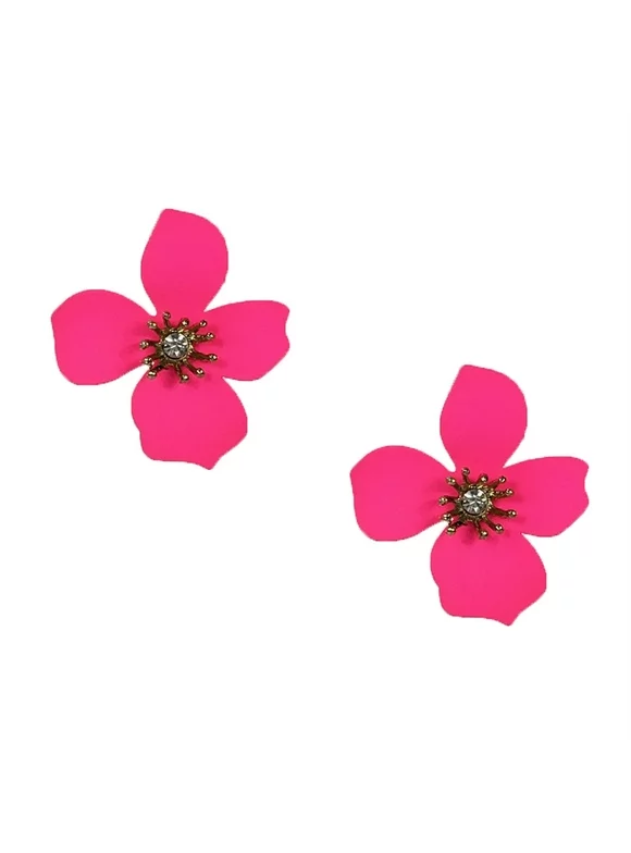 Jewelry Collection Paraiso Orchid Flower Stud Earrings, Bright Pink