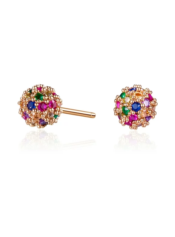 Buyless Fashion Girls Multicolored Half Ball Stud Earrings Surgical Steel Crystal Eardrops