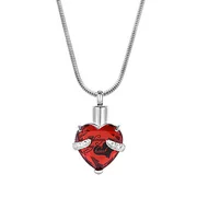 Red "Always in My Heart" Rhinsestone Women's Heart Cremation Urn Necklace for Ashes Funeral Urn Jewelry Remembrance Memorial Pendant with Free Fill Kit and Gift Box