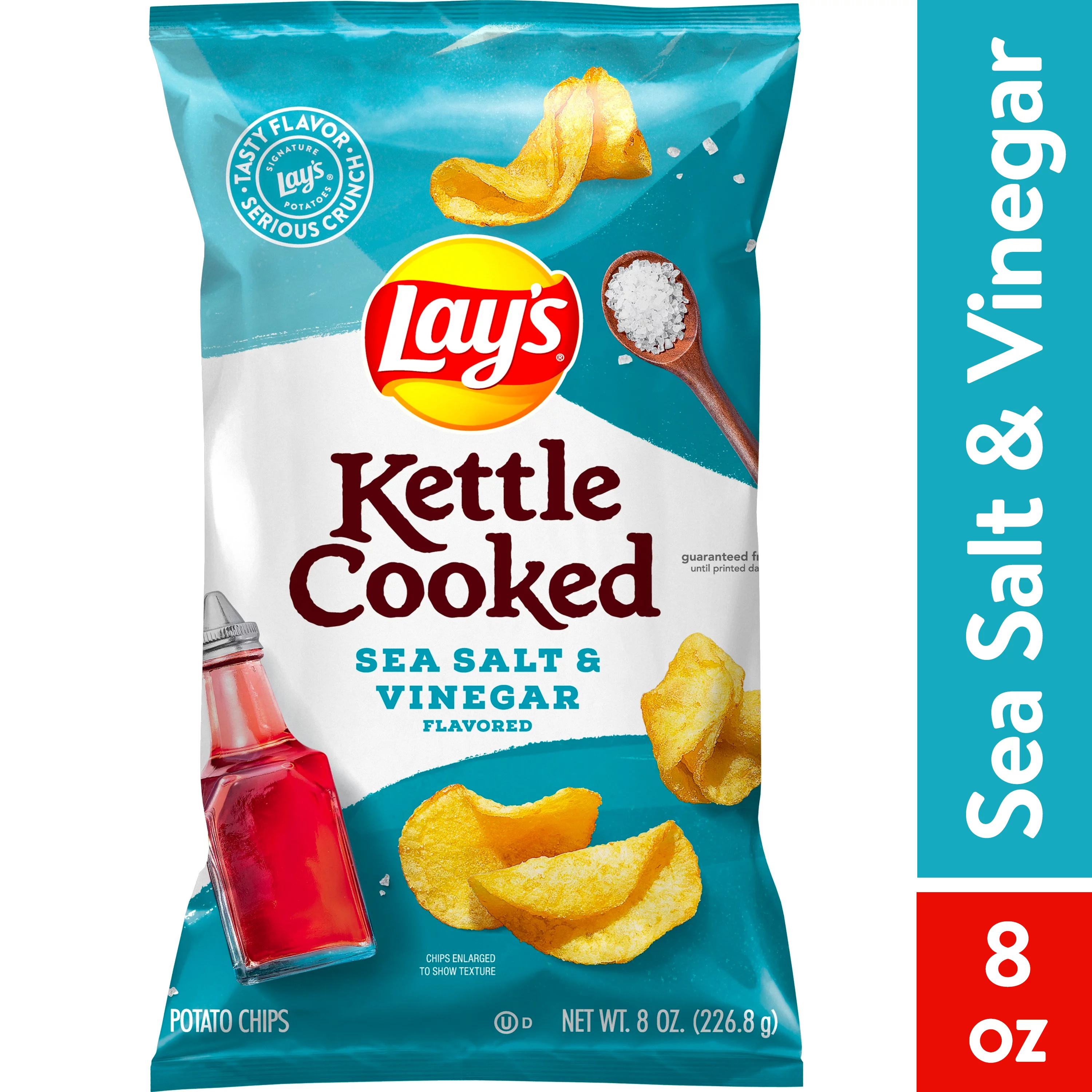 Lay's Kettle Cooked Sea Salt & Vinegar Potato Snack Chips, Gluten-Free, 8 oz Bag