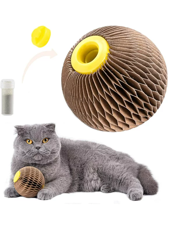 Catnip Ball Toy ,for Cats Catnip Refillable Scratcher Ball Kitty's Faithful Playmate, Reduce Obesity and Loneliness ,Brown