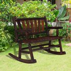Kinbor Wood Double Bench Rocking Chair for Garden Backyard
