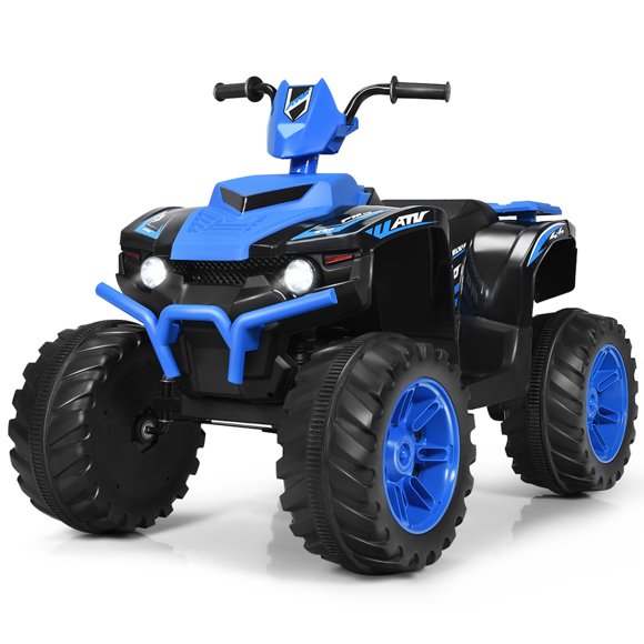 Gymax Blue 12 V ATV 4-Wheeler Quad Powered Ride-On with Music & LED Lights