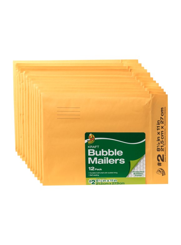 Duck Self-Seal Kraft Bubble Mailer #2, 8.5" x 11", Solid Print, 12 Pack
