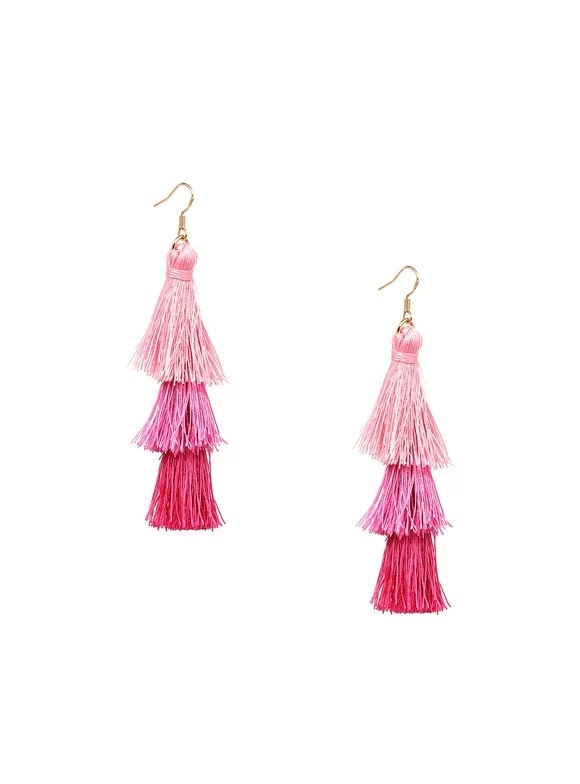 Jewelry Collection Cocos Ombre Tassel Drop Earrings, Pink Multi