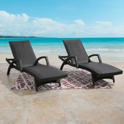 Ulax Furniture Outdoor Woven Padded 2-Pack Aluminum Chaise Lounge Armed Patio Lounger Adjustable Chair with Wheels and Quick Dry Foam