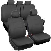 BDK Charcoal Black Car Seat Covers Full 9pc Set - Sleek & Stylish - Split Option Bench 5 Headrests Front & Rear Bench
