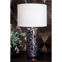 Nuloom  25''  Caroline Ceramic Linen Shade Blue and Gold Table Lamp