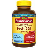 Nature Made Fish Oil Burp-Less Ultra Omega 3 1400 mg One Per Day, 100 Softgels, Fish Oil Omega 3 Supplement For Heart, Brain, and Eye Health