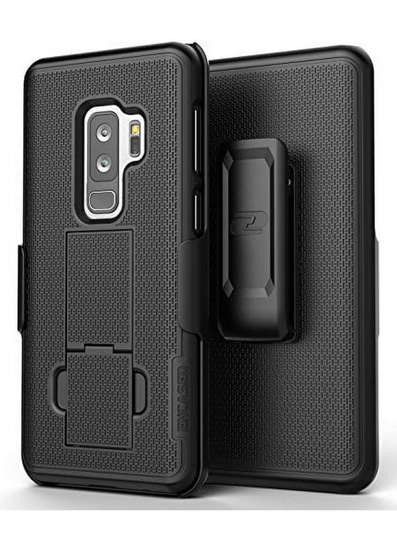 Encased Samsung Galaxy S9 Plus Case with Belt Clip (DuraClip) Slim Fit Holster Shell Combo w/Rubberized Grip (S9+ 2018 Release) Smooth Black