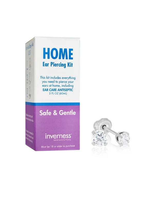 Home Ear Piercing Kit with Stainless Steel 3mm Cubic Zirconia Earrings