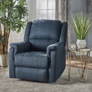Noble House Standard Fabric Tufted Swivel Glider Recliner, Navy Blue