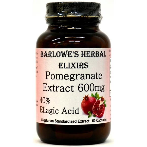 Pomegranate Extract - 40% Ellagic Acid- 60 600mg VegiCaps - Stearate Free, Bottled in Glass! FREE SHIPPING on orders over $49!