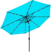 Best Choice Products 10ft Solar LED Lighted Patio Umbrella w/ Tilt Adjustment, Fade-Resistant Fabric - Light Blue