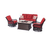 Hanover Orleans 4-Piece Woven Fire Pit Lounge Set with Faux-Stone Tile Top