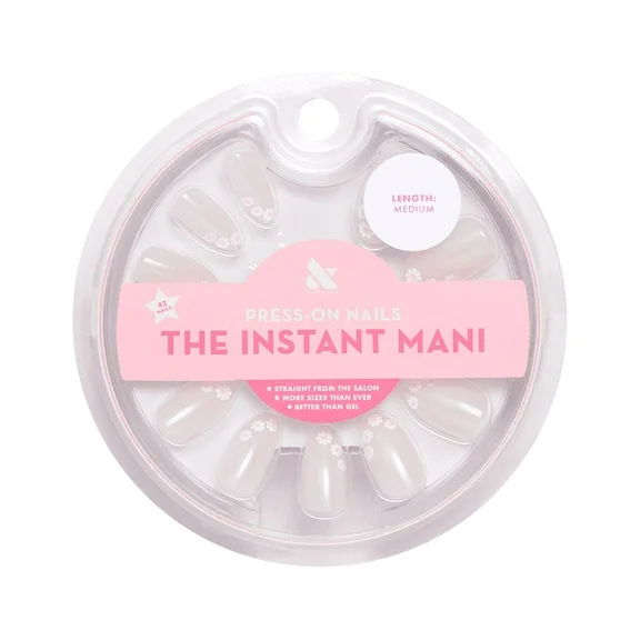 Olive & June Instant Mani Squoval Short Press-On Nails, Pink, Floral French, 42 Pieces