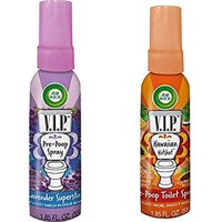 Air Wick V.I.P. Pre-Poop Toilet Spray, Up to 100 uses, Contains Essential Oils, Lavender Superstar Scent and Pre-Poop Toilet Spray Contains Essential Oils, Hawaiian Hotshot Scent, Travel Size