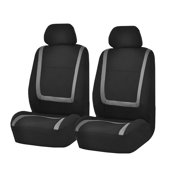 FH Group Unique Flat Cloth Front Bucket Car Seat Covers for Sedan, SUV, Tuck, Van, Two Front Buckets, Black Gray