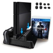 PS4 Vertical Stand with Cooling Fan Dual Controllers for PS4 PS4 Slim PS4 Pro Console