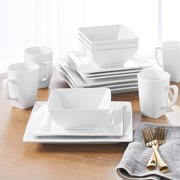 Better Homes & Gardens 16 Piece Square Porcelain Dinnerware Set, White