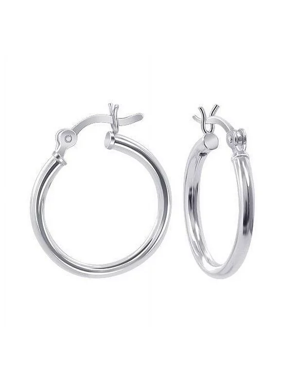 Sterling Silver 2mm x 15mm Small Hoop Earrings Click Down - 1 Pair