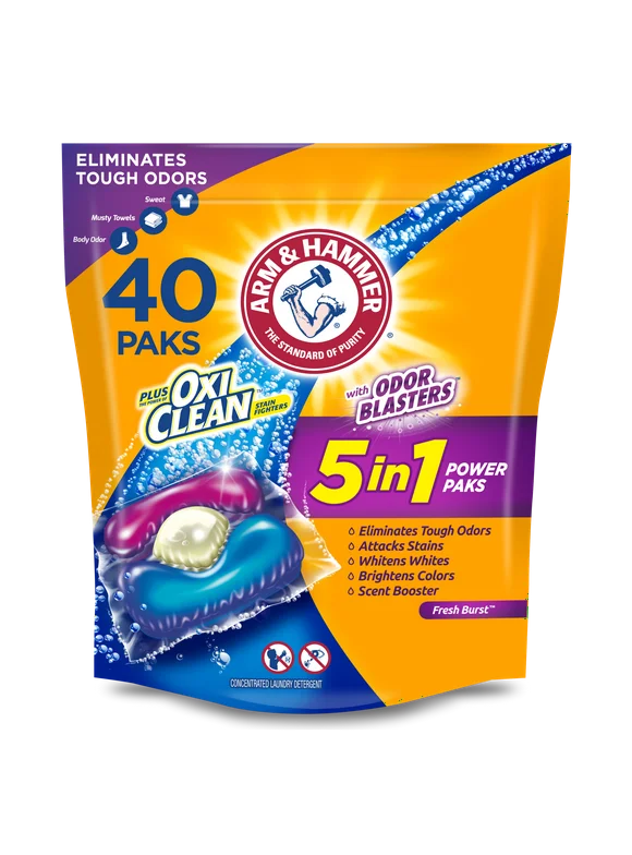Arm & Hammer Plus OxiClean With Odor Blasters Laundry Detergent 5-in-1 Power Paks, 40 Count