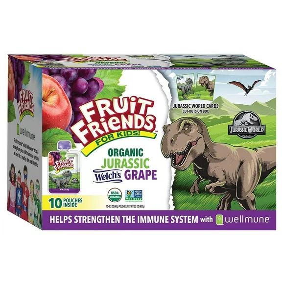 Fruit Friends Jurassic World Organic Grape Applesauce, 3.2 oz, 10 Ct