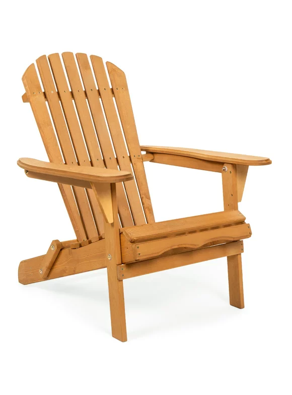 Best Choice Products Folding Adirondack Chair Outdoor Wooden Accent Lounge Furniture for Yard, Patio w/ Natural Finish