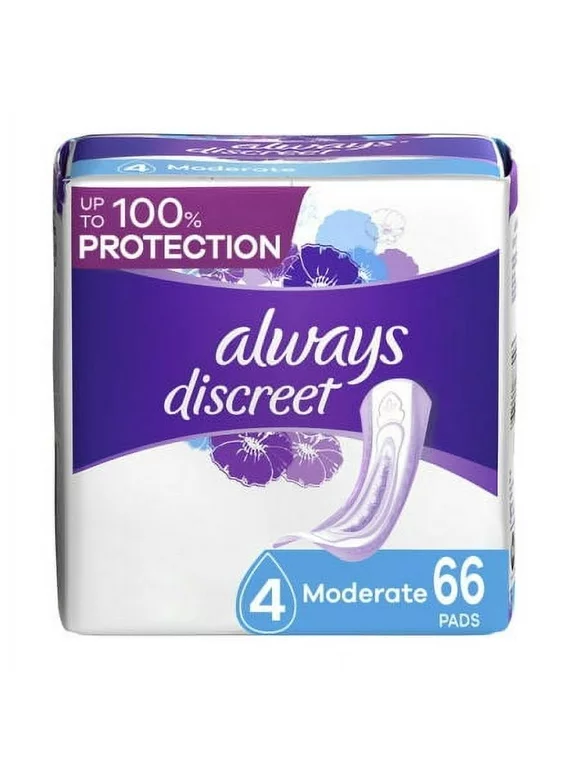 Always Discreet Incontinence Pads for Women; Moderate 66 Count